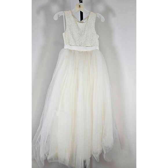 David's Bridal Ball Gown Flower Girl Dress With Heart Cut Out Style #RK1368-SZ 7 - Picture 1 of 15